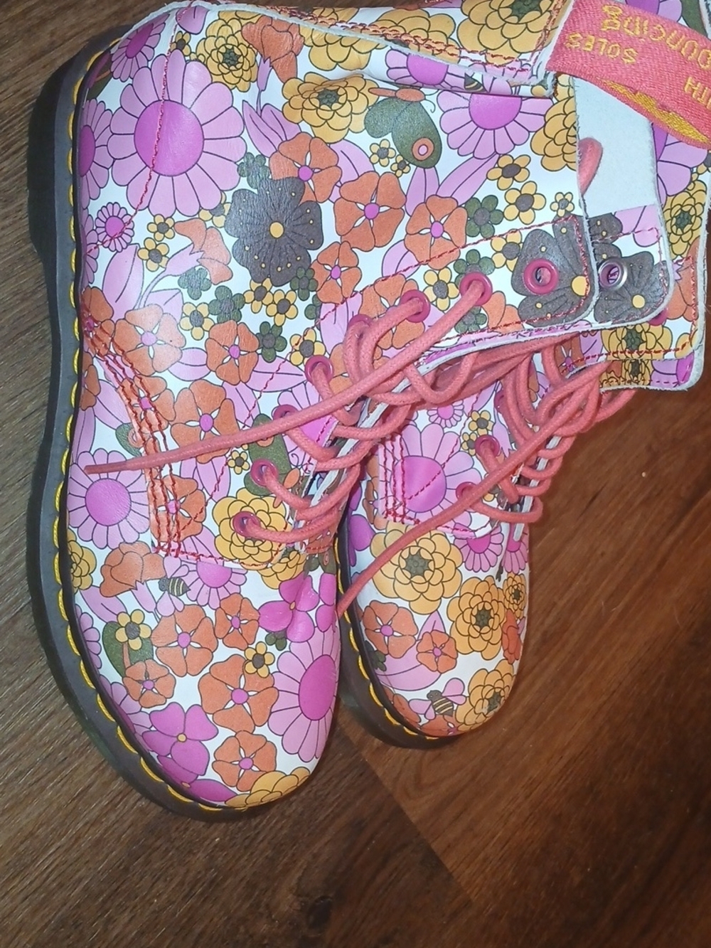Dr. Martens Vintage Floral Pink Orange Yellow Lace-Up Boots